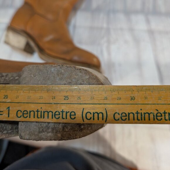 Vintage Tan Leather Safety Toe Pull-On Cowboy Boots with Vibram Soles - Picture 13 of 13